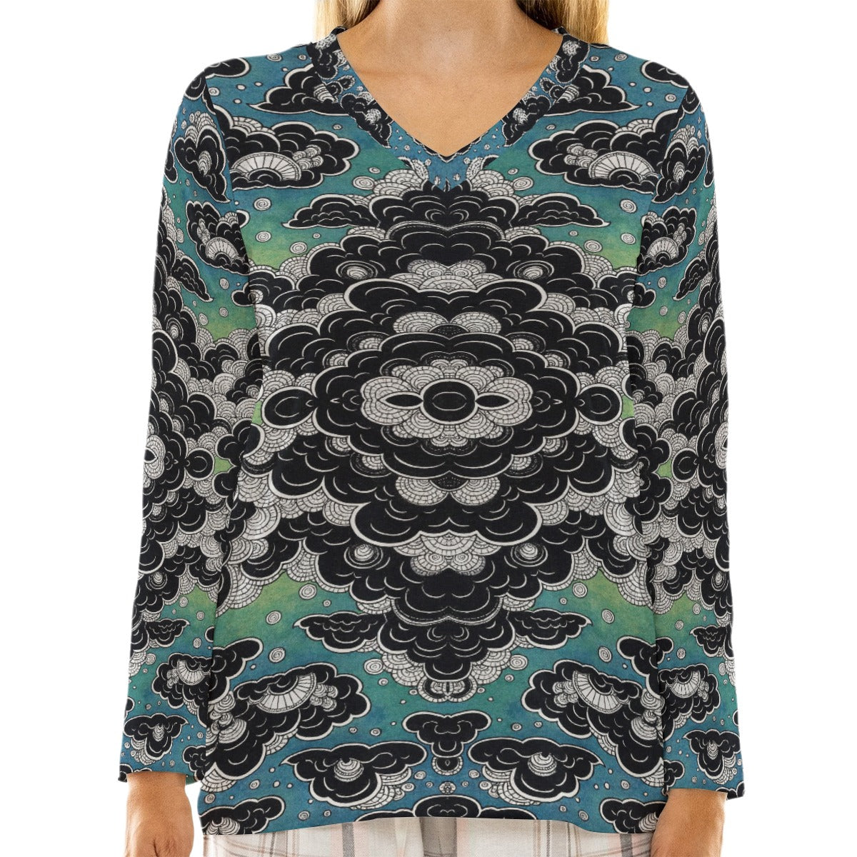 Women's Loose V-Neck T-Shirt With Long Sleeve