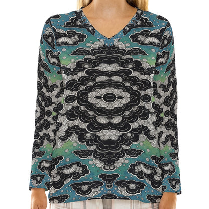 Women's Loose V-Neck T-Shirt With Long Sleeve