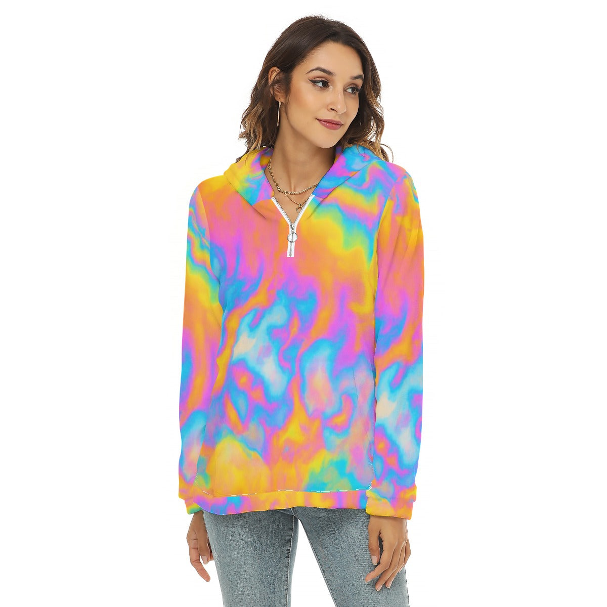 Women's Borg Fleece Hoodie With Half Zip