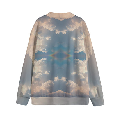 Unisex V-neck Knitted Fleece Cardigan With Button Closure