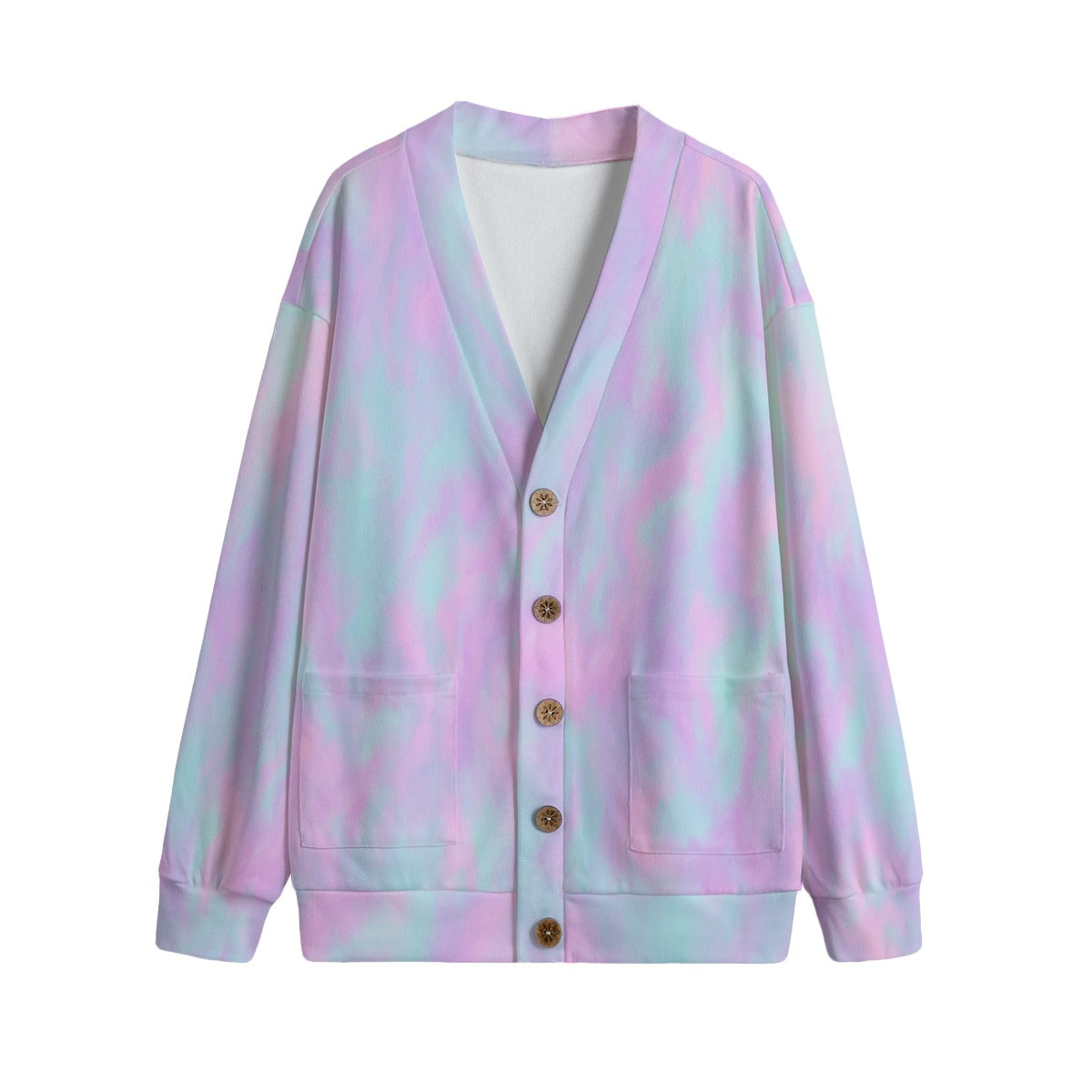 Unisex V-neck Knitted Fleece Cardigan With Button Closure