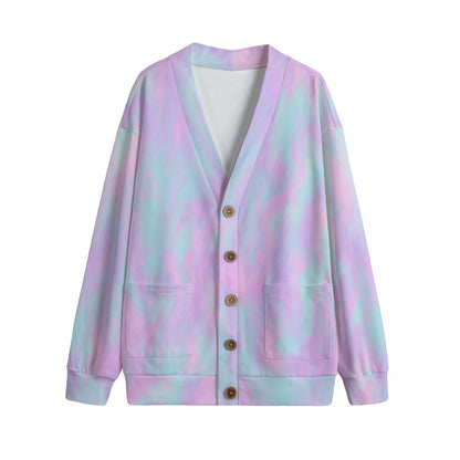 Unisex V-neck Knitted Fleece Cardigan With Button Closure