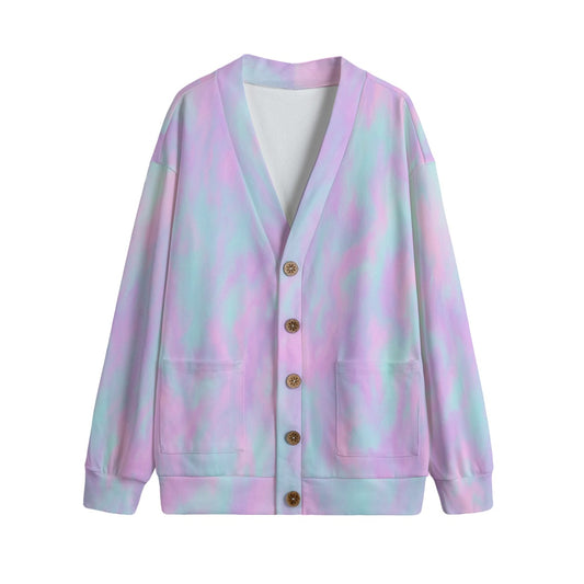 Unisex V-neck Knitted Fleece Cardigan With Button Closure