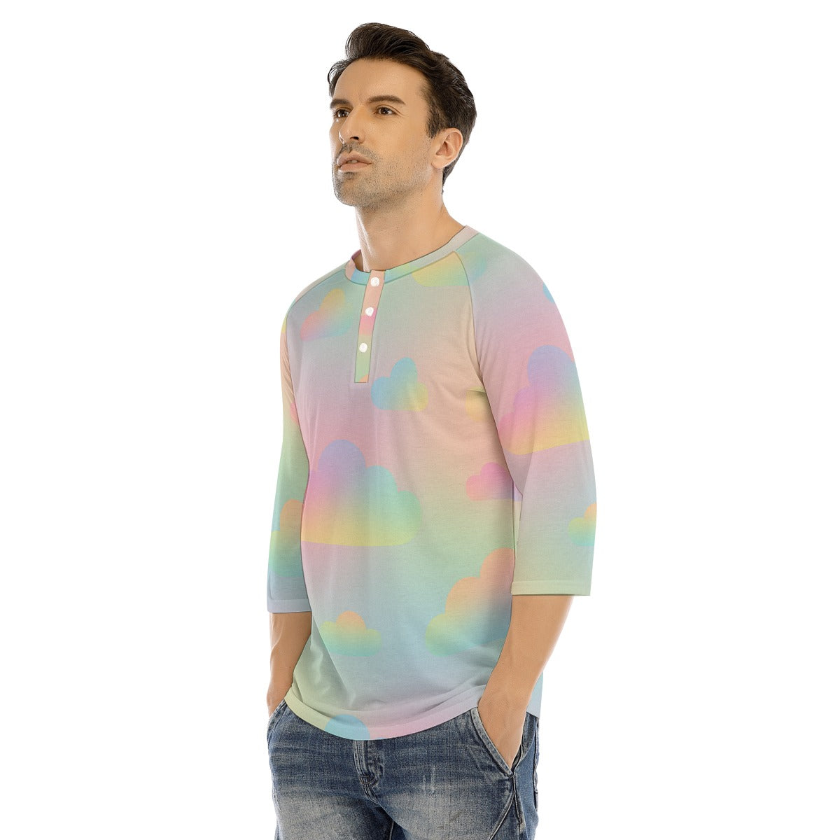 Men's Bracelet Sleeve T-shirt With Button Closure