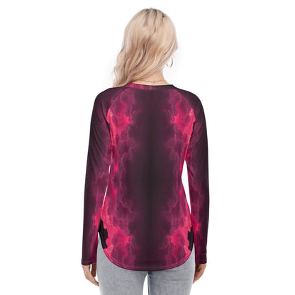 Women's Raglan Sleeves U-Shaped Hem Long Sleeves Blouse