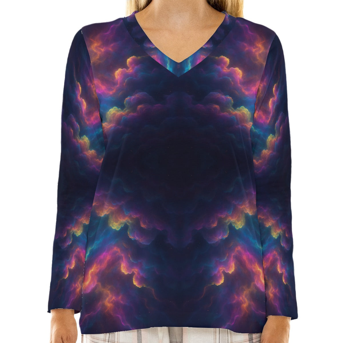 Women's Loose V-Neck T-Shirt With Long Sleeve