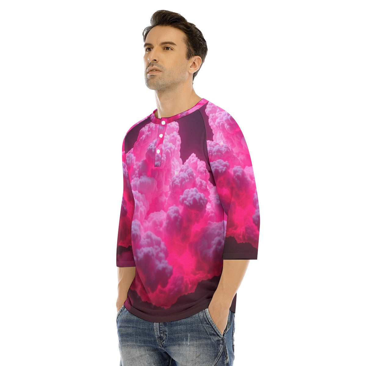 Men's Bracelet Sleeve T-shirt With Button Closure - view 3