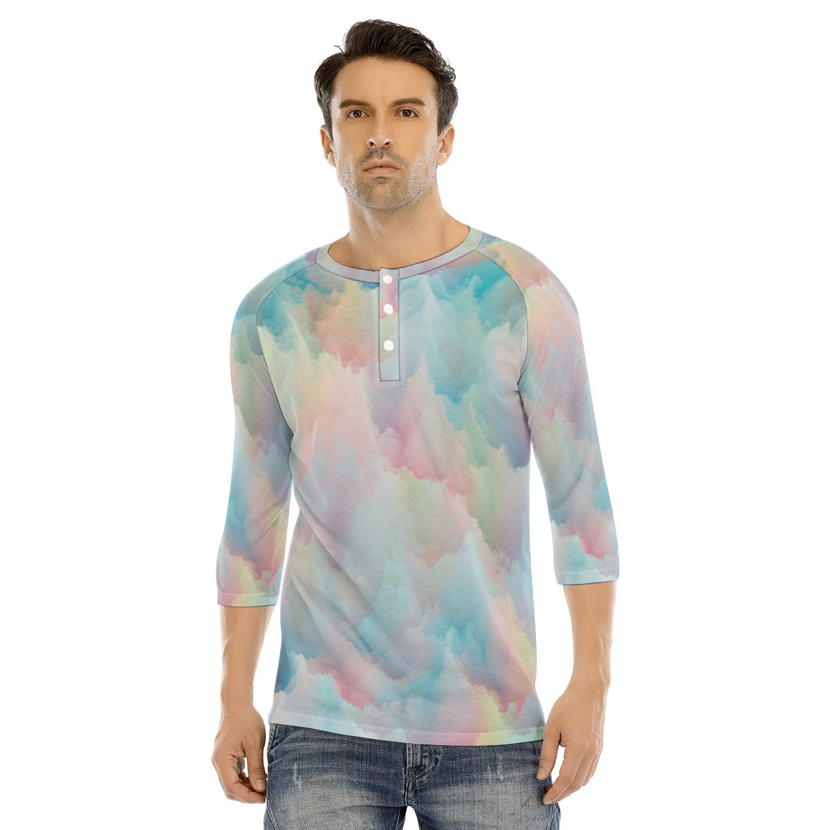 Men's Bracelet Sleeve T-shirt With Button Closure - view 1