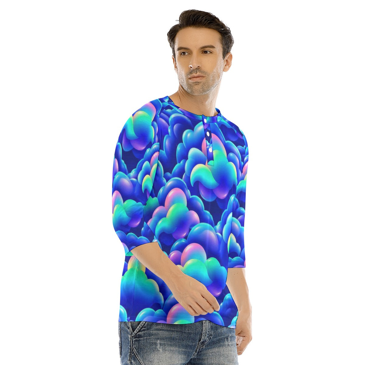 Men's Bracelet Sleeve T-shirt With Button Closure - view 2
