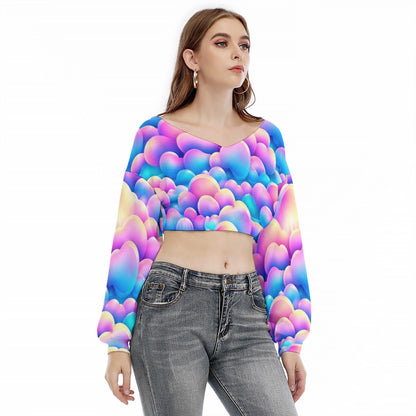 Women's V-neck Long Sleeve Cropped Sweatshirt