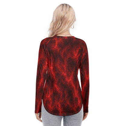 Women's Raglan Sleeves U-Shaped Hem Long Sleeves Blouse