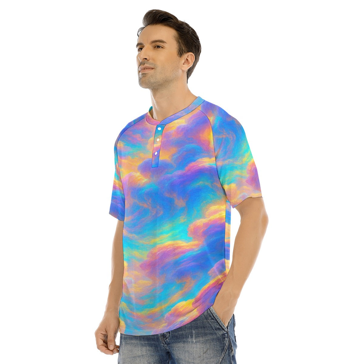 Men's Raglan Sleeve T-shirt With Button Closure