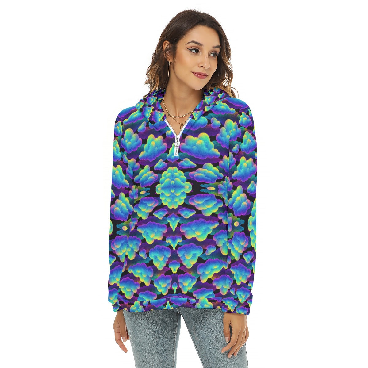 Women's Borg Fleece Hoodie With Half Zip