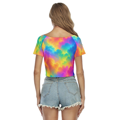 Women's Raglan Drawstring Front Crop Tee