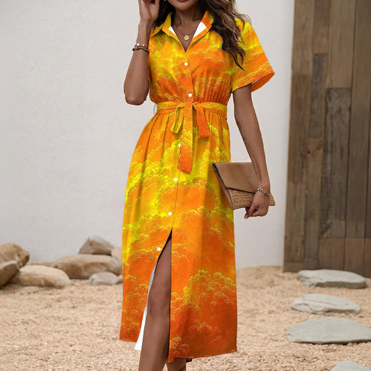 Women's Shirt Dress with Waist Tie