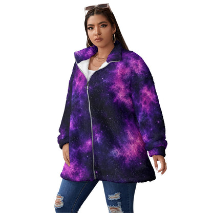 Unisex Borg-Fleece Stand-Up Collar Zip Coat — Plus Size - view 2