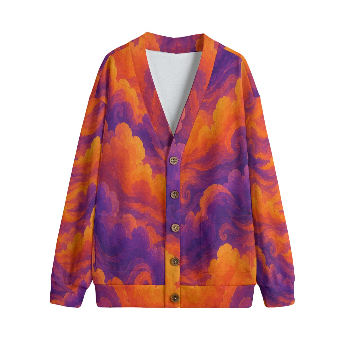 Unisex V-neck Knitted Fleece Cardigan With Button Closure