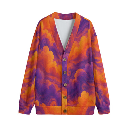Unisex V-neck Knitted Fleece Cardigan With Button Closure
