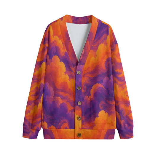 Unisex V-neck Knitted Fleece Cardigan With Button Closure