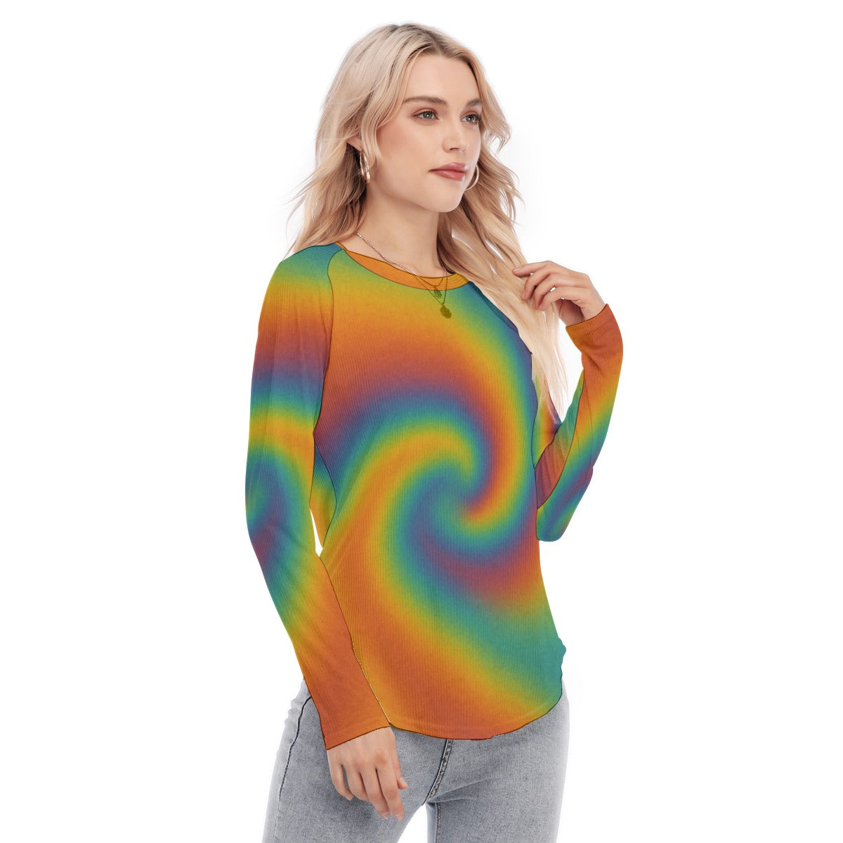 Women's Raglan Sleeves U-Shaped Hem Long Sleeves Blouse