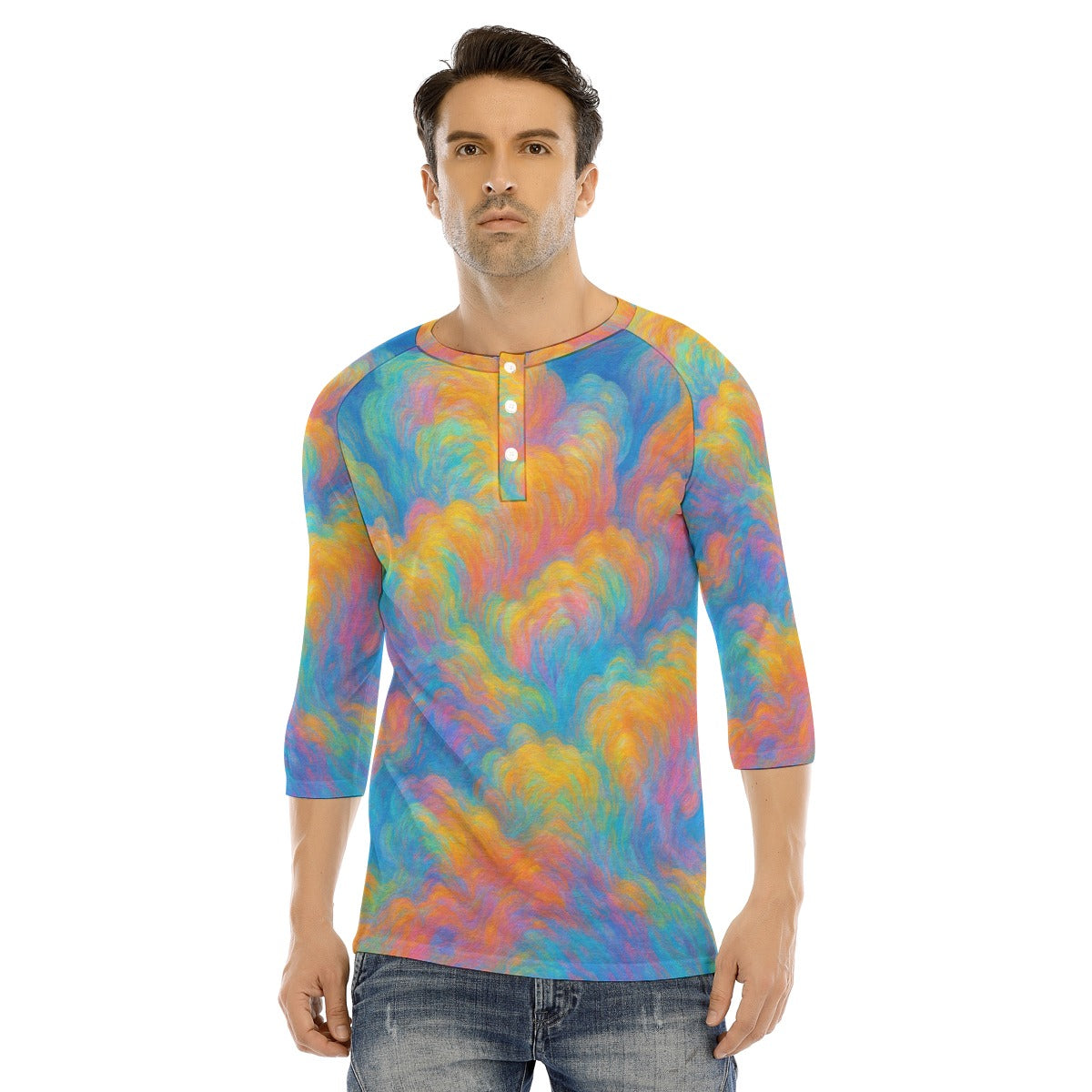 Men's Bracelet Sleeve T-shirt With Button Closure - view 1
