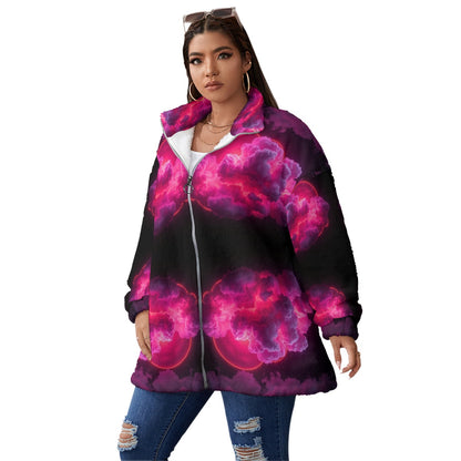 Unisex Borg Fleece Stand-up Collar Coat With Zipper Closure(Plus Size)