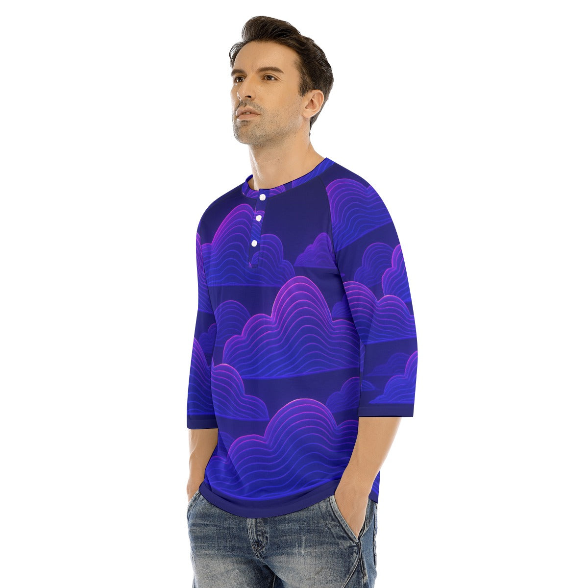 Men's Bracelet Sleeve T-shirt With Button Closure - view 3