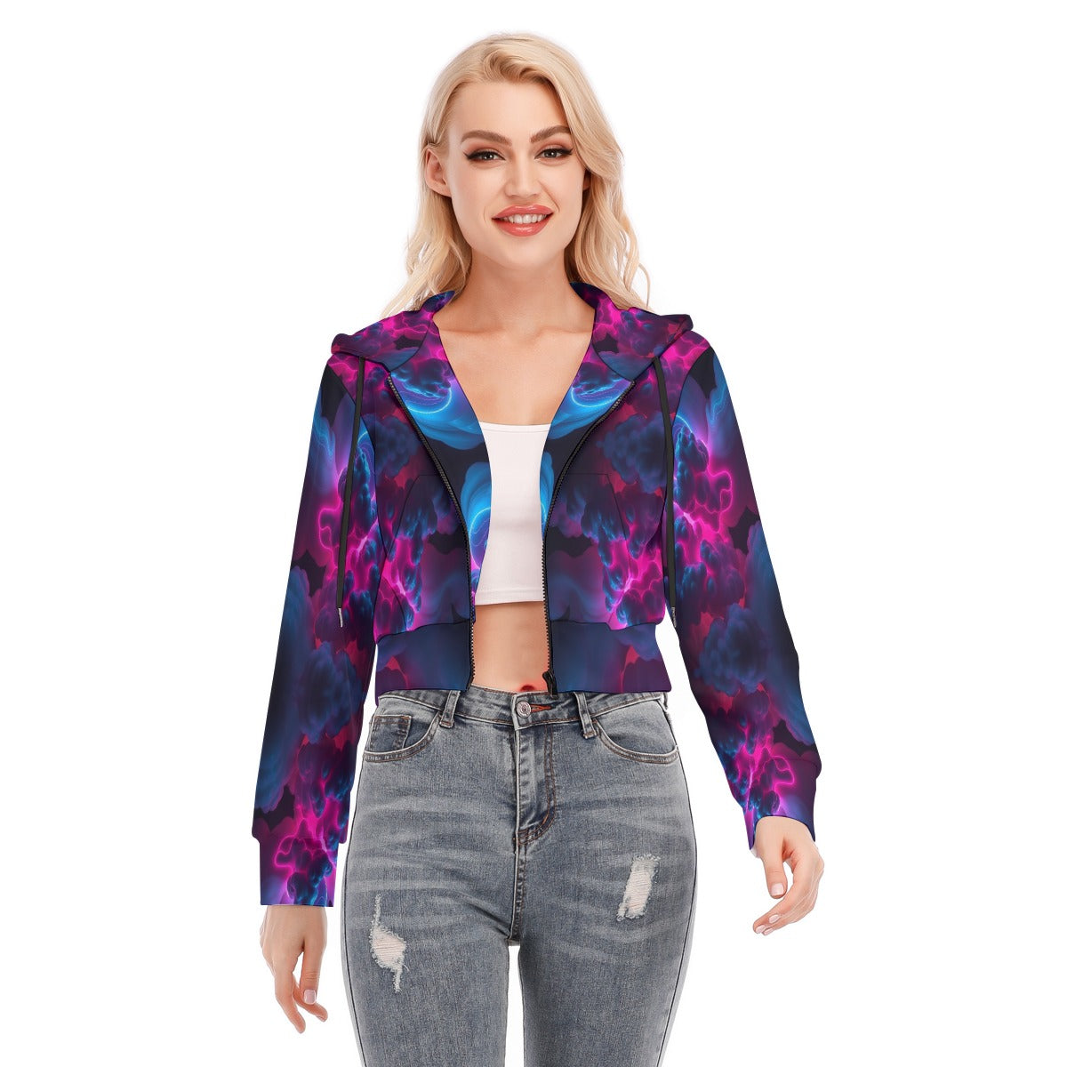 Women's Crop Top Hoodie With Zipper Closure