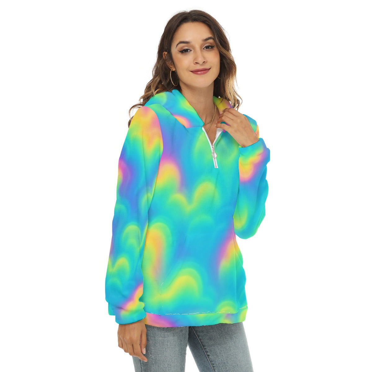Women's Borg Fleece Hoodie With Half Zip