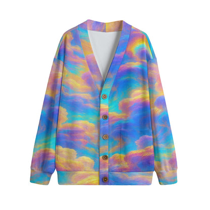 Unisex V-neck Knitted Fleece Cardigan With Button Closure