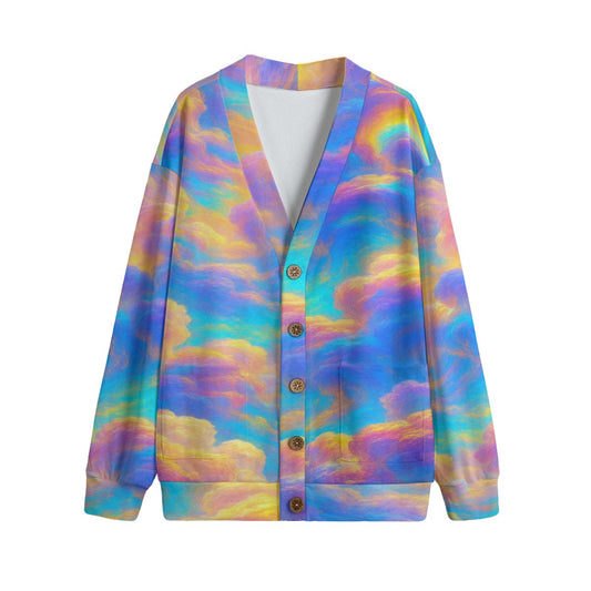 Unisex V-neck Knitted Fleece Cardigan With Button Closure