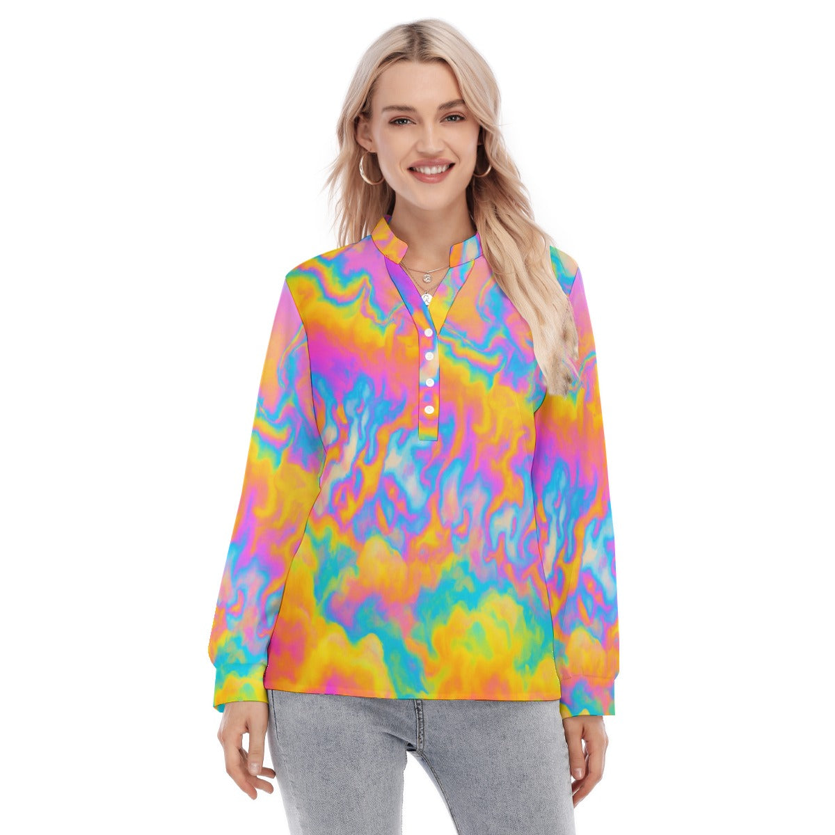 Women's Long Sleeve Blouse With Button Closure