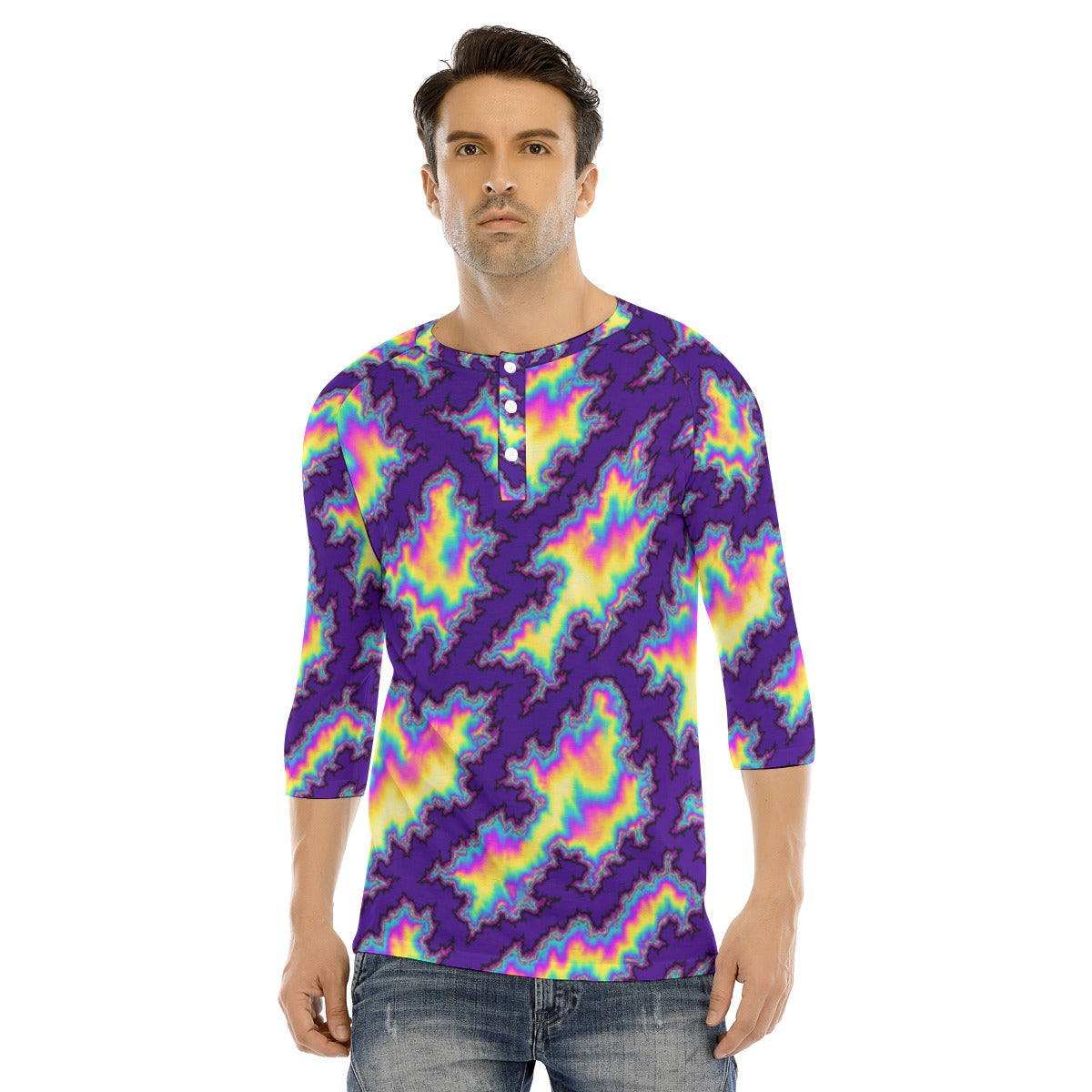 Men's Bracelet Sleeve T-shirt With Button Closure - view 1