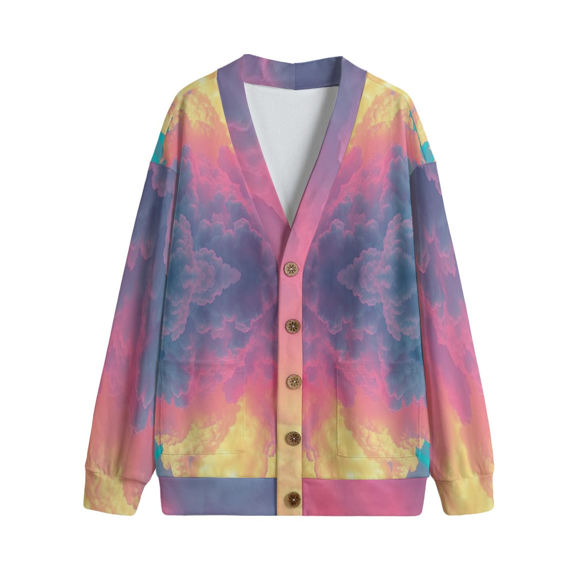 Unisex V-neck Knitted Fleece Cardigan With Button Closure