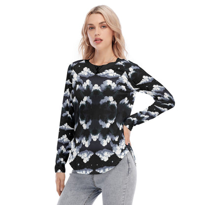 Women's Raglan Sleeves U-Shaped Hem Long Sleeves Blouse