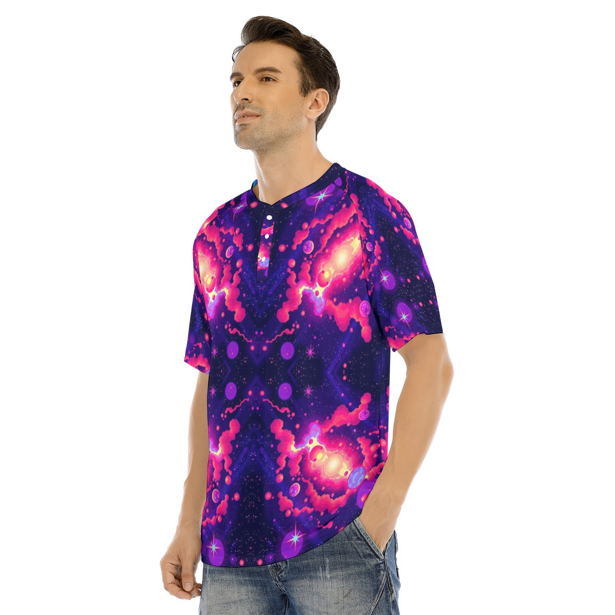 Men's Raglan Sleeve T-shirt With Button Closure