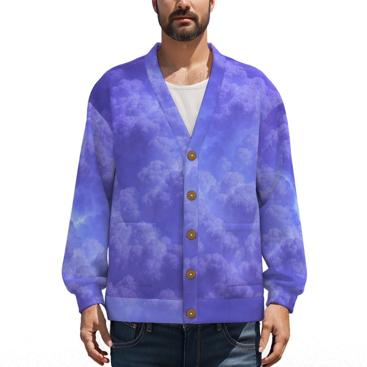 Unisex V-neck Knitted Fleece Cardigan With Button Closure