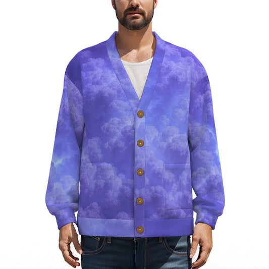 Unisex V-neck Knitted Fleece Cardigan With Button Closure