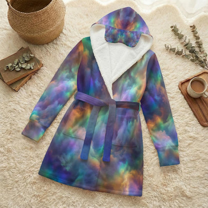 Unisex Flannel Hooded Robe With Eye Mask