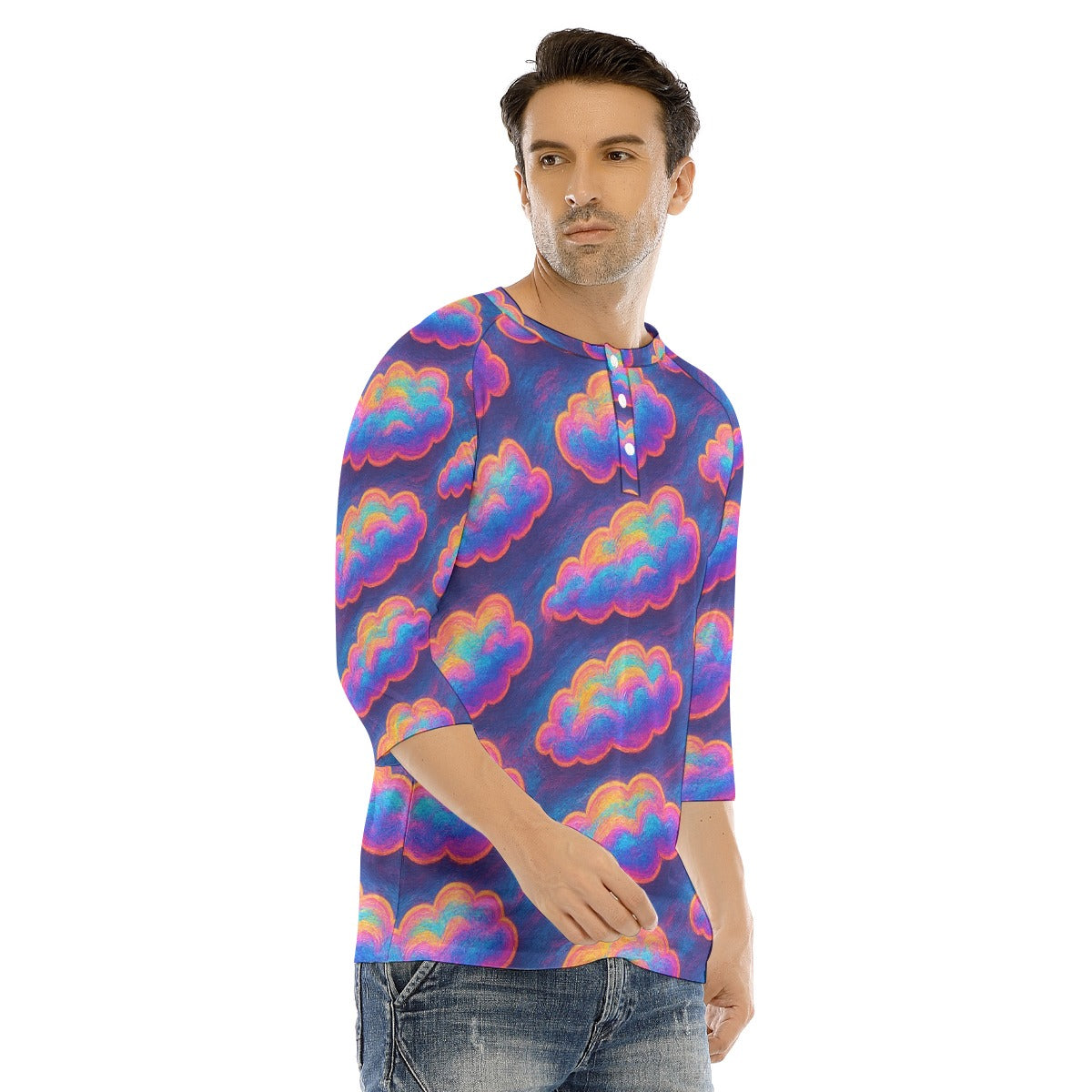 Men's Bracelet Sleeve T-shirt With Button Closure - view 2