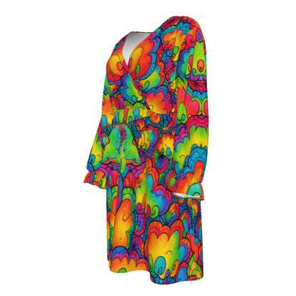 Women's V-neck Dress With Waistband(Plus Size)