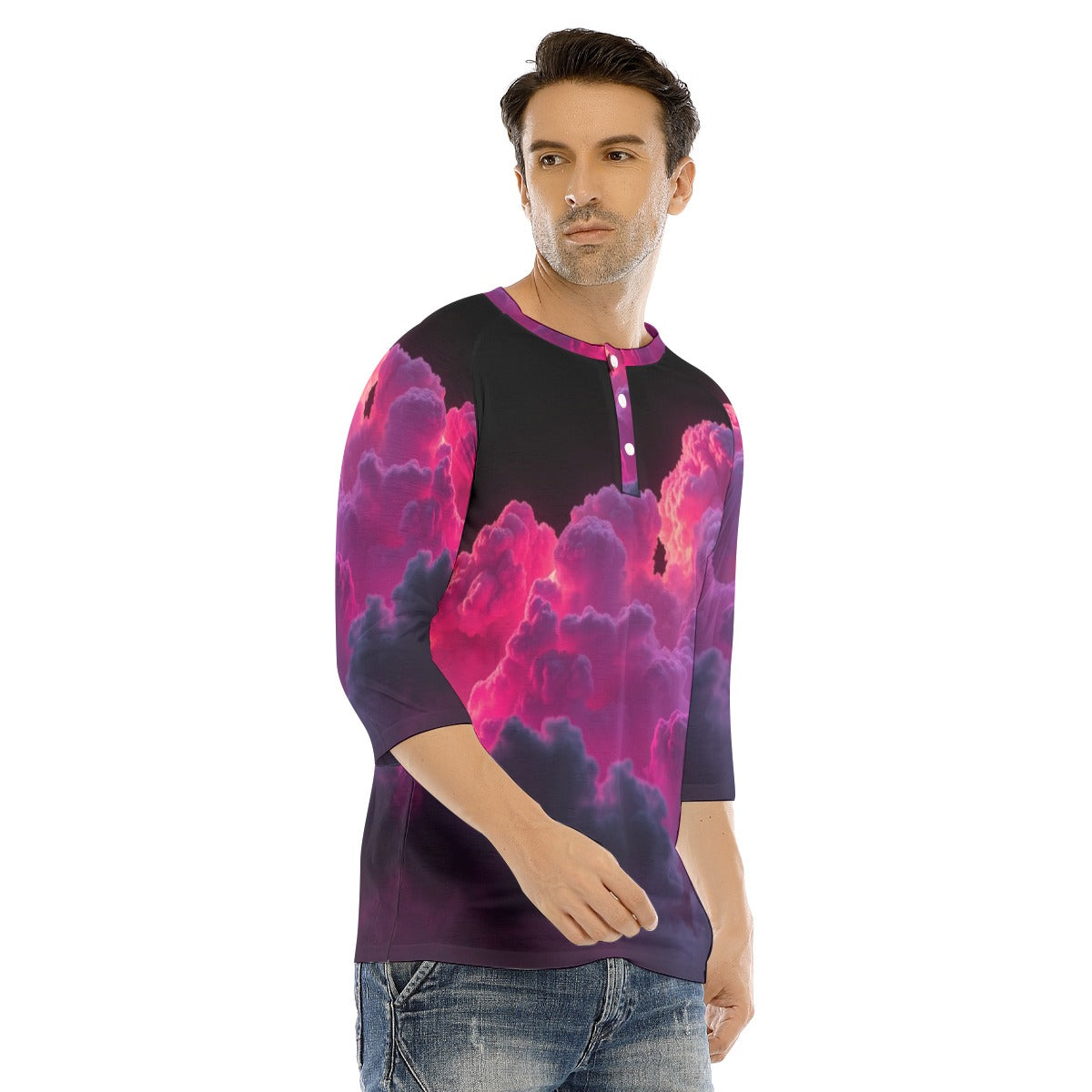 Men's Bracelet Sleeve T-shirt With Button Closure - view 2