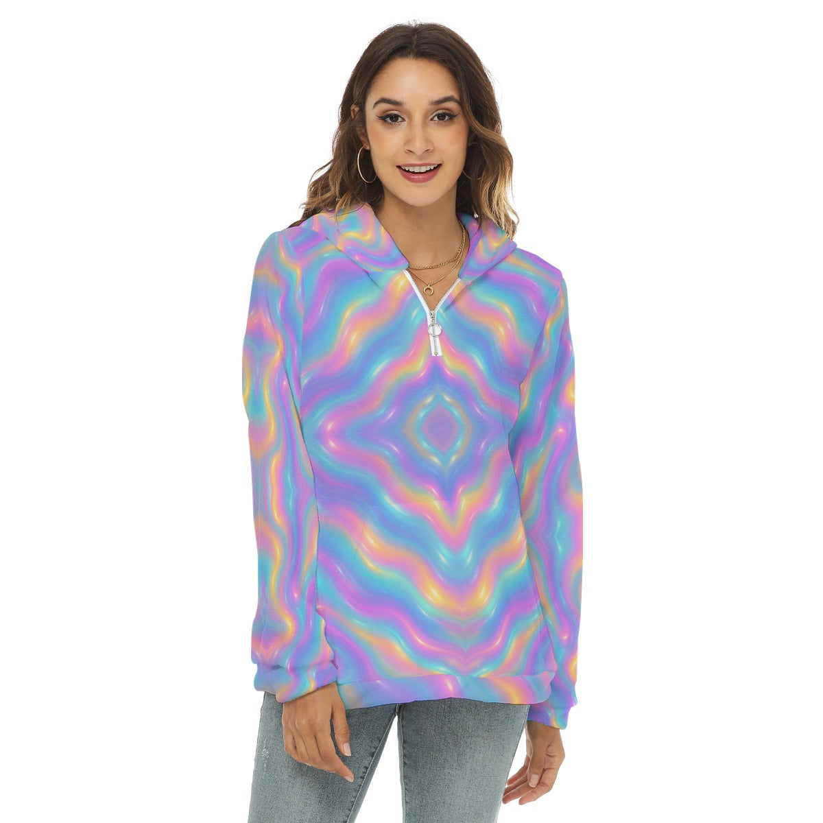 Women's Borg Fleece Hoodie With Half Zip