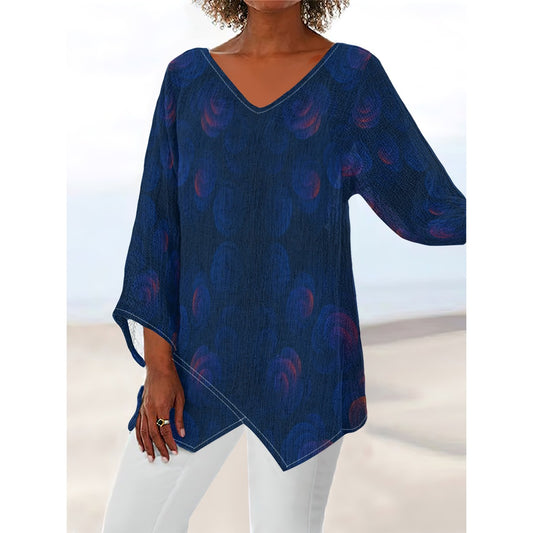 Women's V-neck T-shirt With Irregular Hem