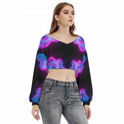 Women's V-neck Long Sleeve Cropped Sweatshirt