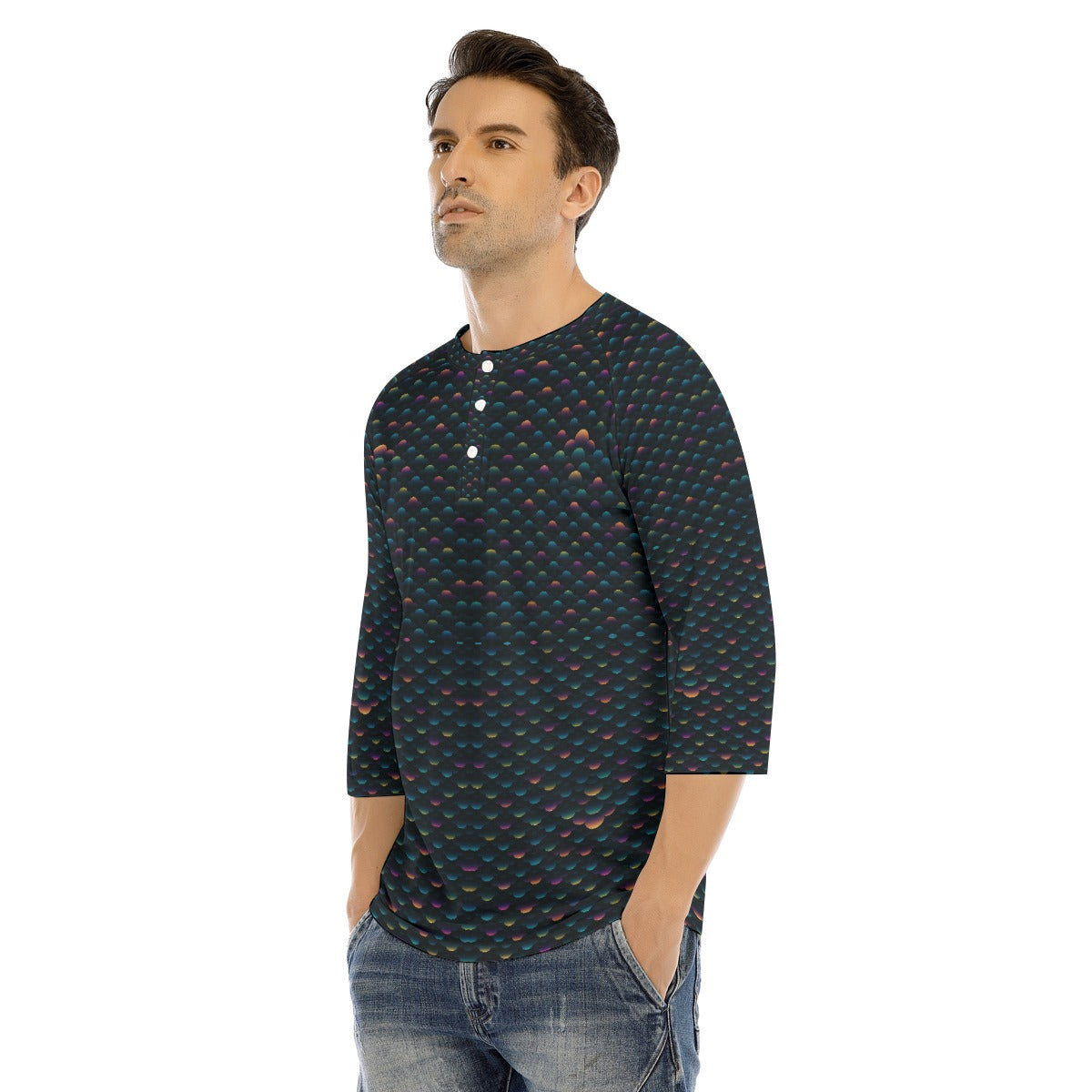 Men's Bracelet Sleeve T-shirt With Button Closure - view 3