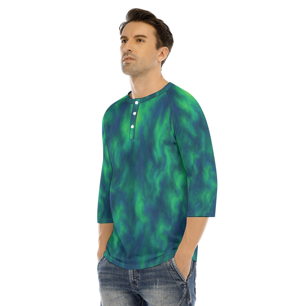 Men's Bracelet Sleeve T-shirt With Button Closure - view 3