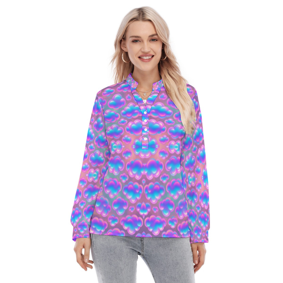 Women's Long Sleeve Blouse With Button Closure