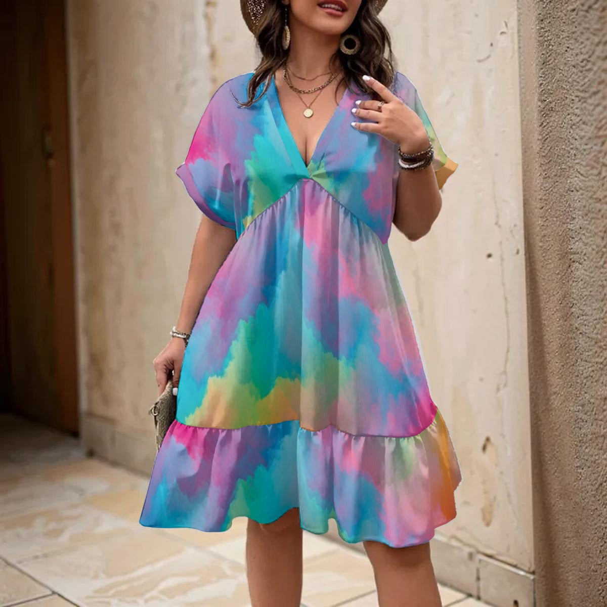 Women’s Floral V-Neck Short Sleeve Dress