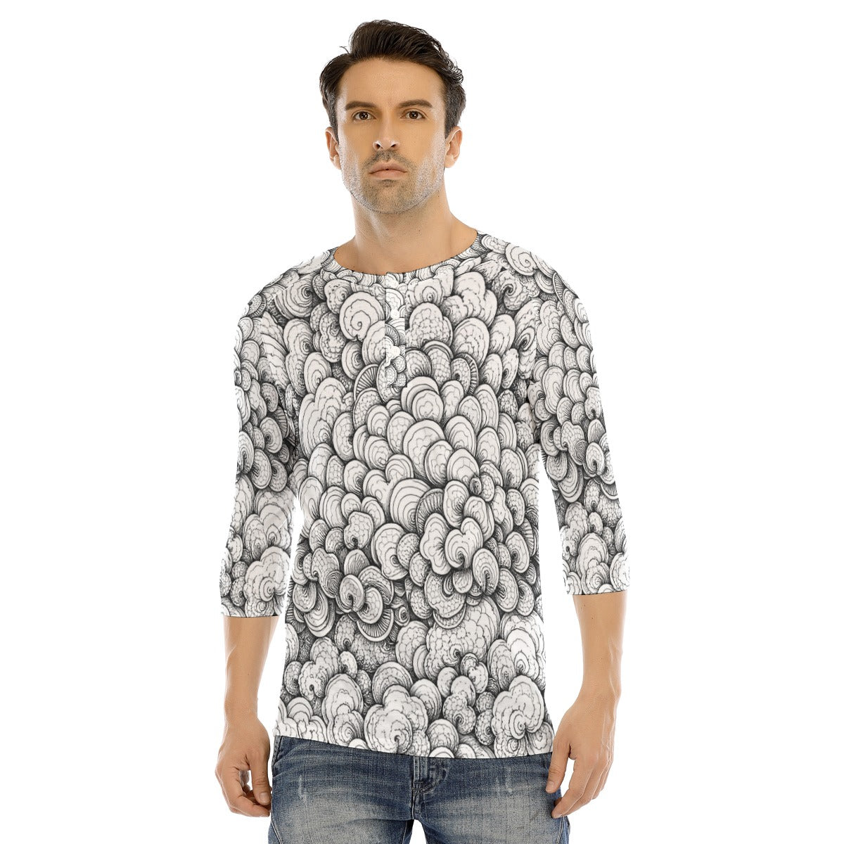 Men's Bracelet Sleeve T-shirt With Button Closure - view 1